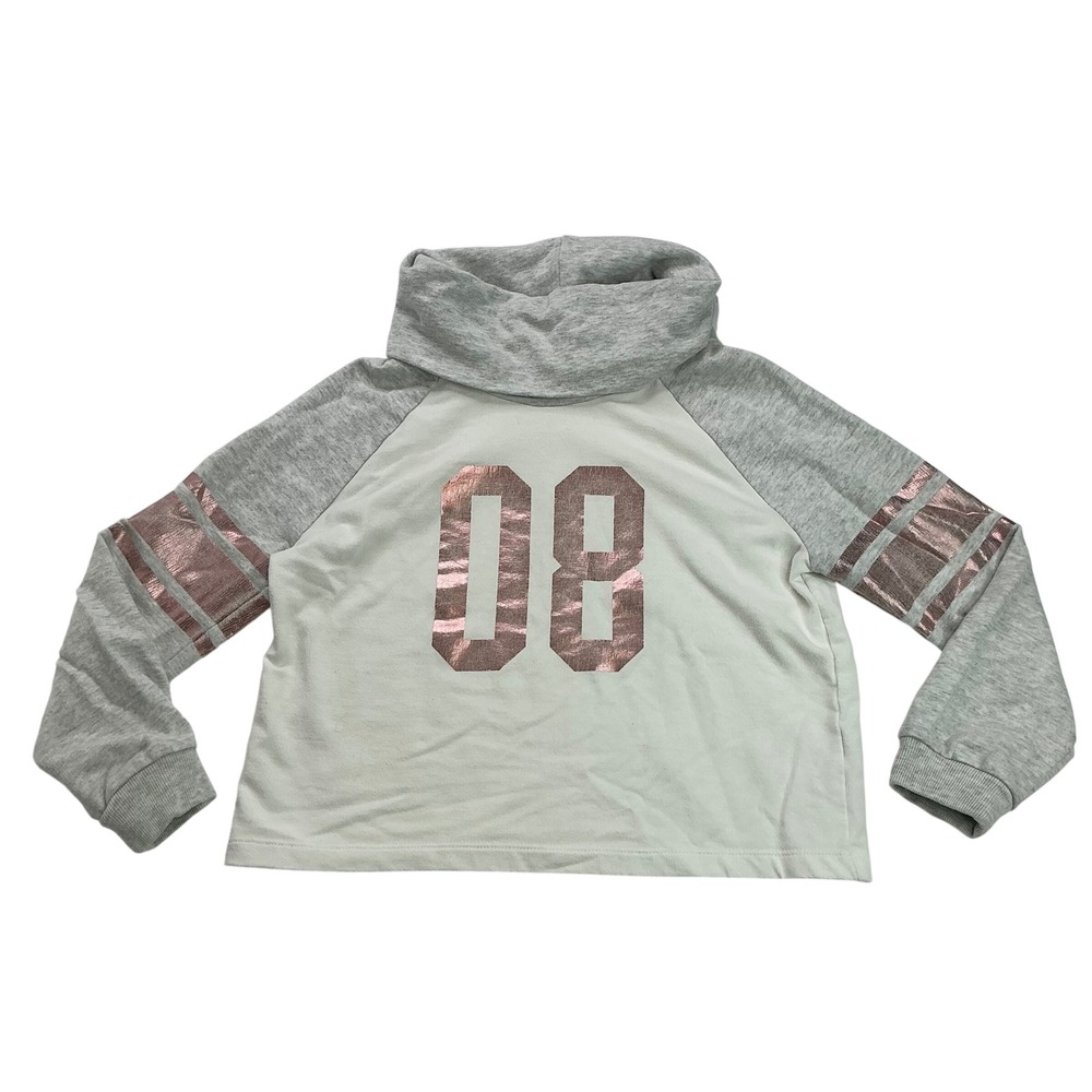 Crazy 8 Gray White Sweatshirt Kids Size M 7-8 Metallic Rose Gold Varsity 08